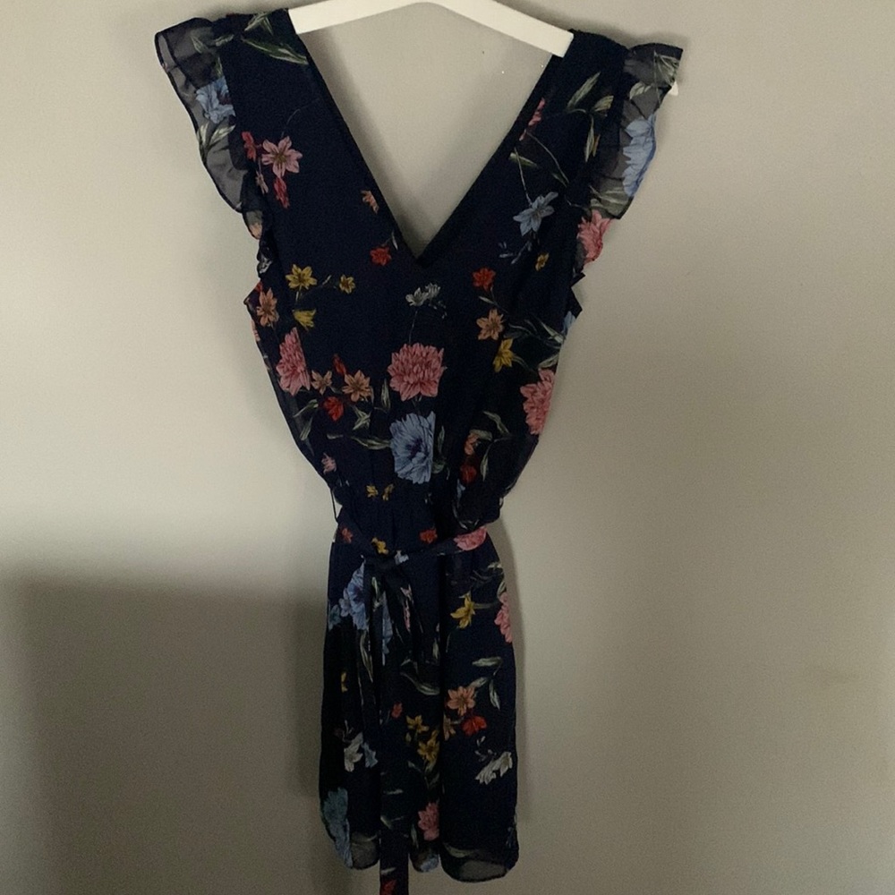 Navy blue floral short sleeve dress